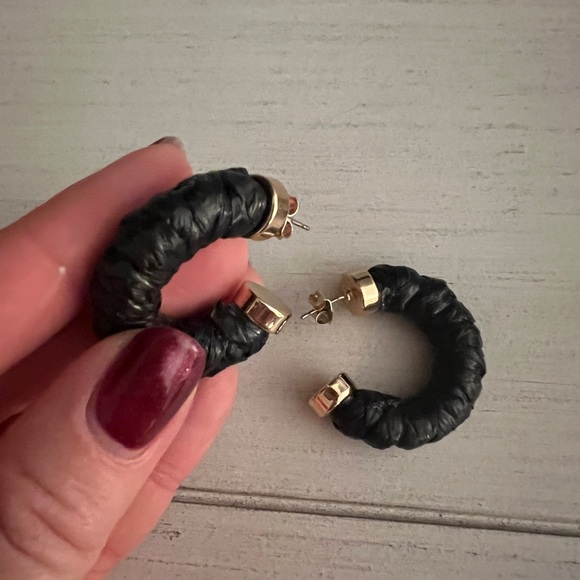 Anthropologie Small Black Rafia Hoop Earrings - Picture 4 of 5